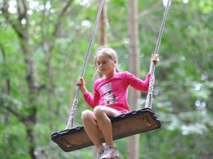 Young girl on the high swing