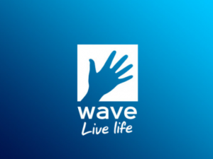 Wave logo blue waving hand with blue logo