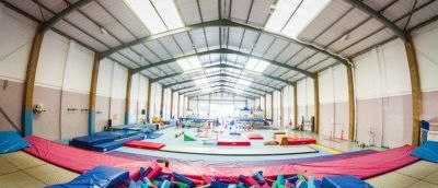 Inside fun abounds, various gymnastics equipment as well as trampolines
